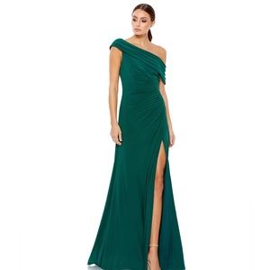 Ieena for MacDuggal Foldover off-the-shoulder Slit Jersey Gown Size 10